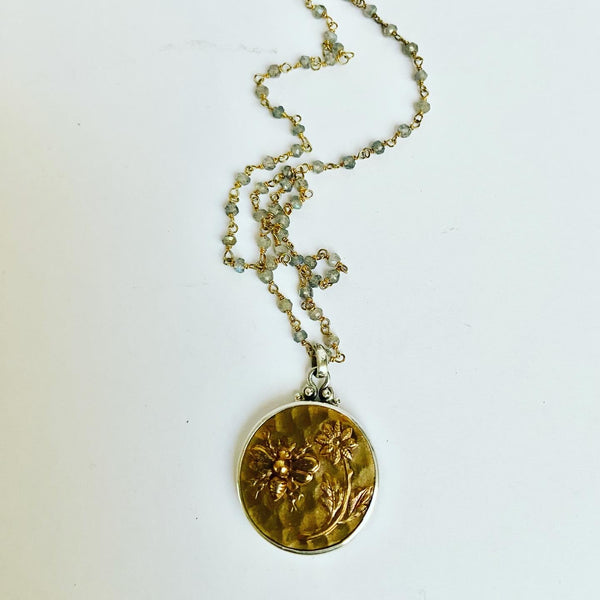 Antique Button Golden Bee Necklace