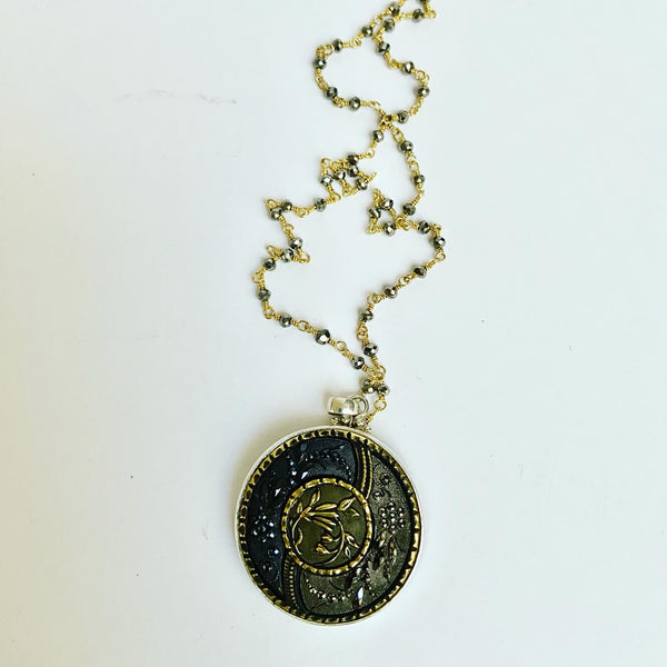 Antique Button Black Midnight Necklace