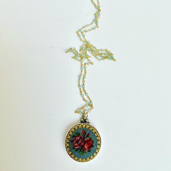Antique Button Victorian Tapestry Necklace