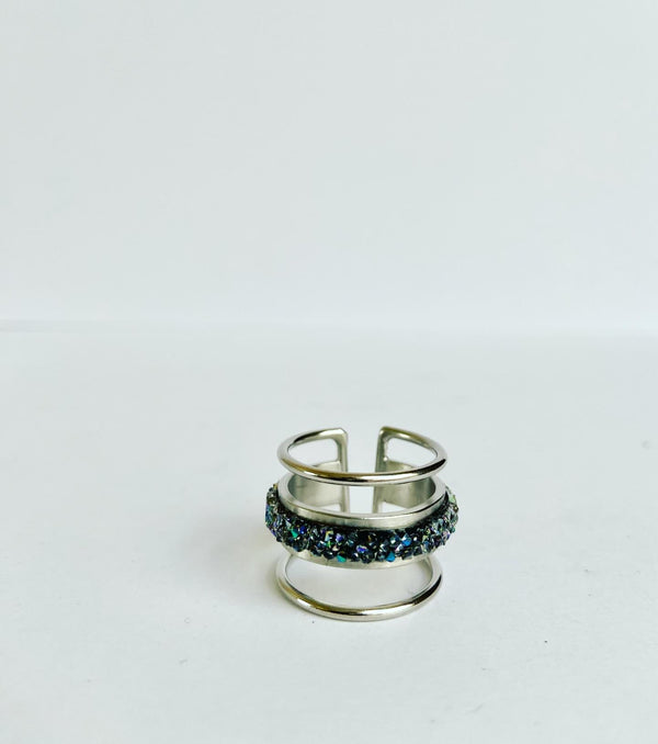 Crystal Multi Linear Ring -Silver