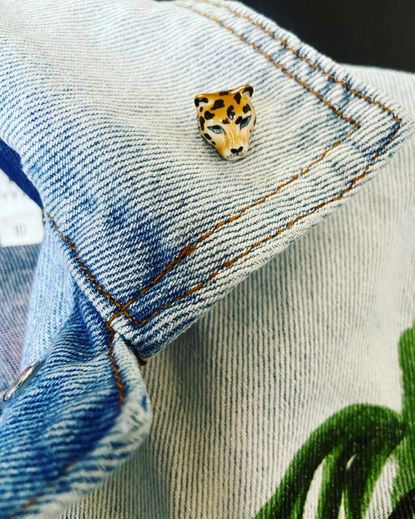 French Porcelain Cheetah  Stick Pin