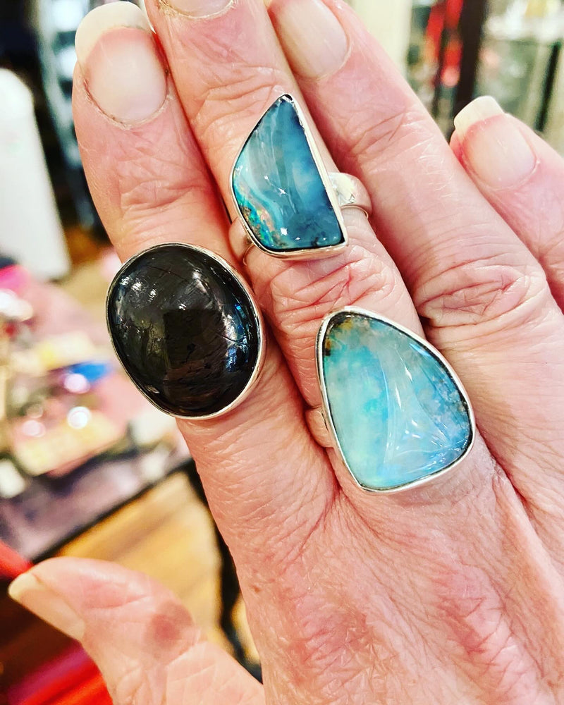 Blue Boulder Opal Ring