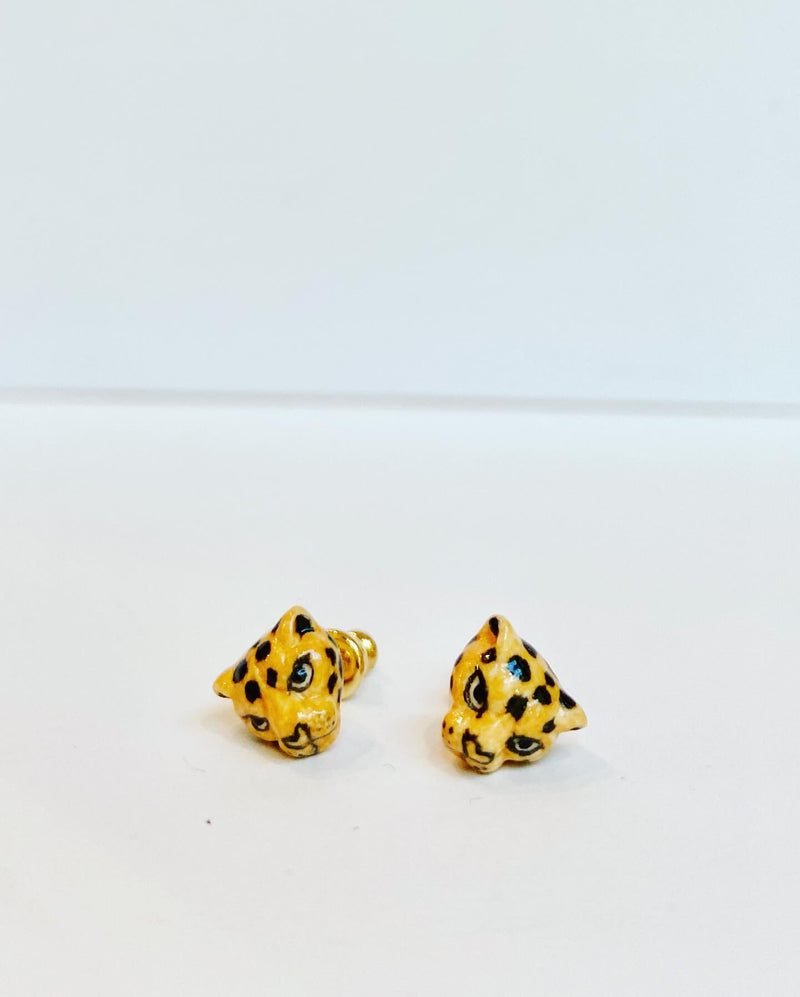 French Porcelain Mini Leopard Studs