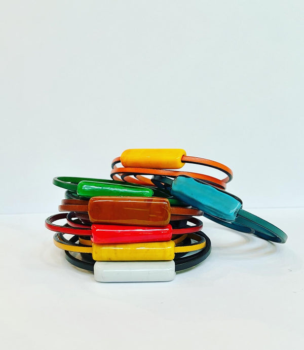 Murano Glass Leather Bracelet -7 colours