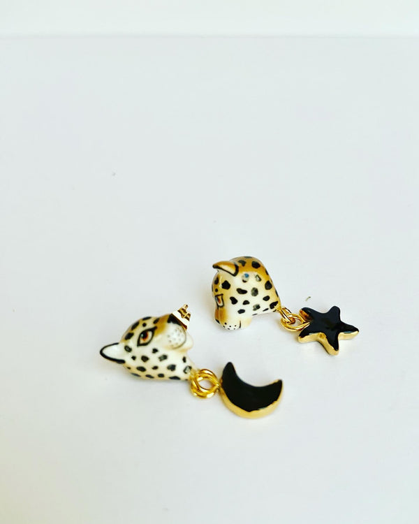 Leopard Star + Moon Stud Earrings