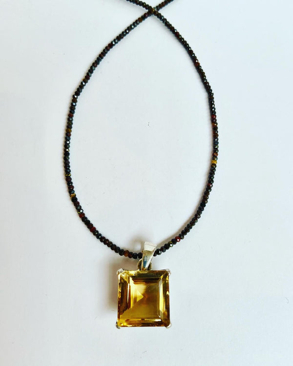 Citrine Gemstone Square Pendant - Tiger Iron Beads Sold Separately