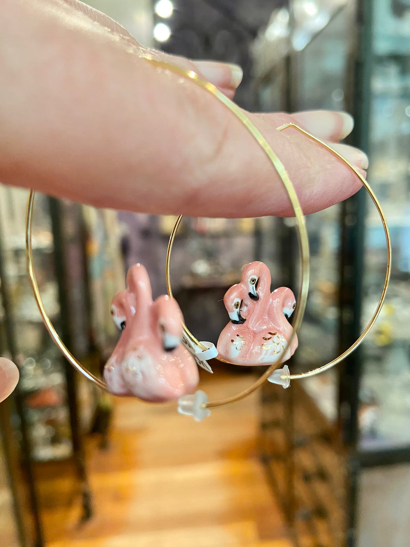 French Porcelain Flamingo Hoops