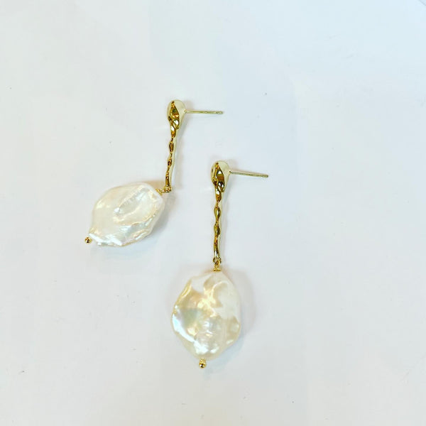 Keshi Gold Pearl Earrings