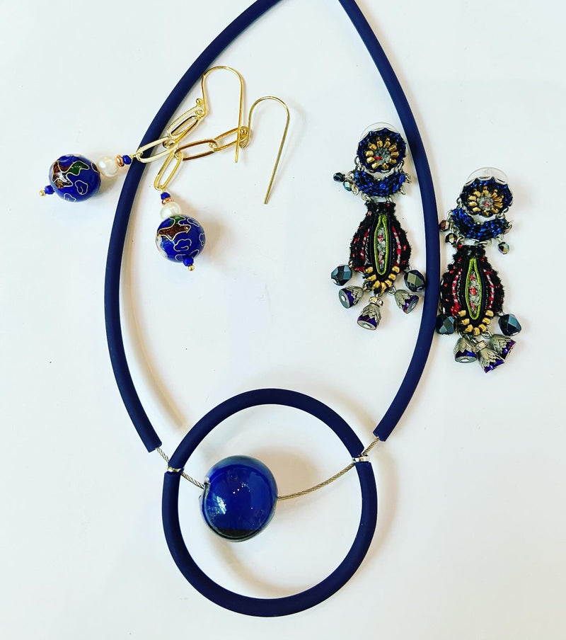 Circle Murano Glass Necklace-Navy