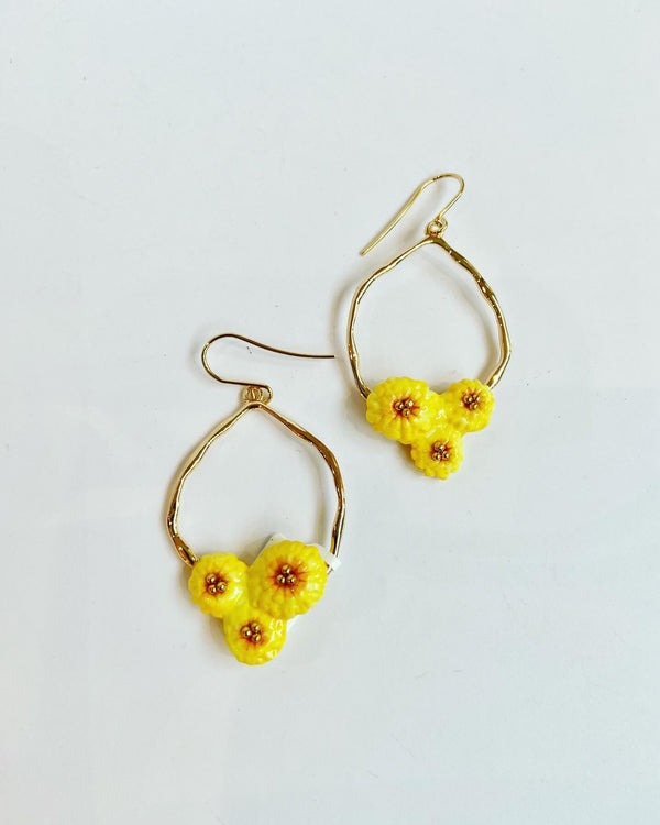 French Porcelain Yellow Flower Earrings