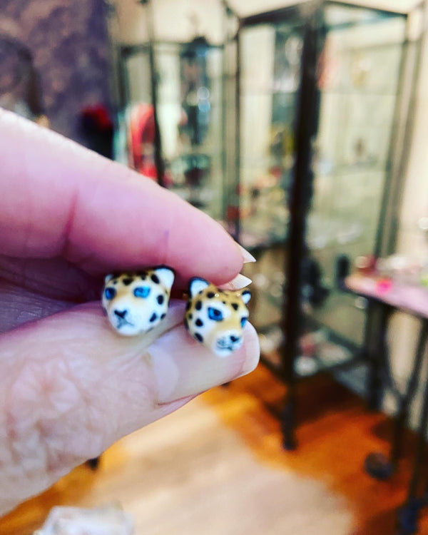 French Porcelain Mini Leopard Studs