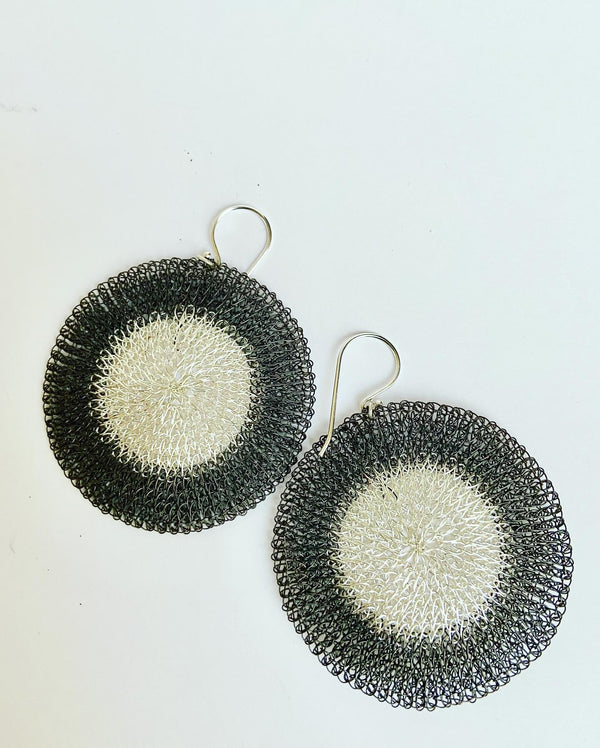 Crochet Black + Silver Earrings