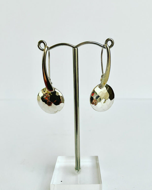 Elongated Silver  Hanmered Disc Earrings