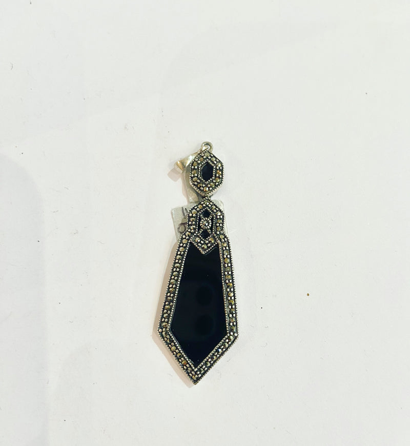 Marcasite Onyx Triangular Pendant