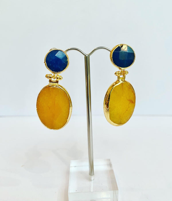 Mustard + Marine Blue Agate Earrings