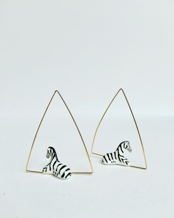 French Porcelain Zebra Triangle Hoops