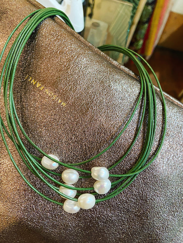 Leather + Pearl Necklace -3 colours