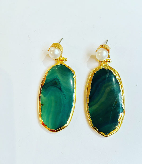 Green Agate + Freshwater Pearl Earrings