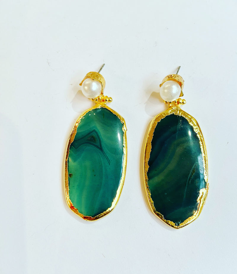 Green Agate + Freshwater Pearl Earrings