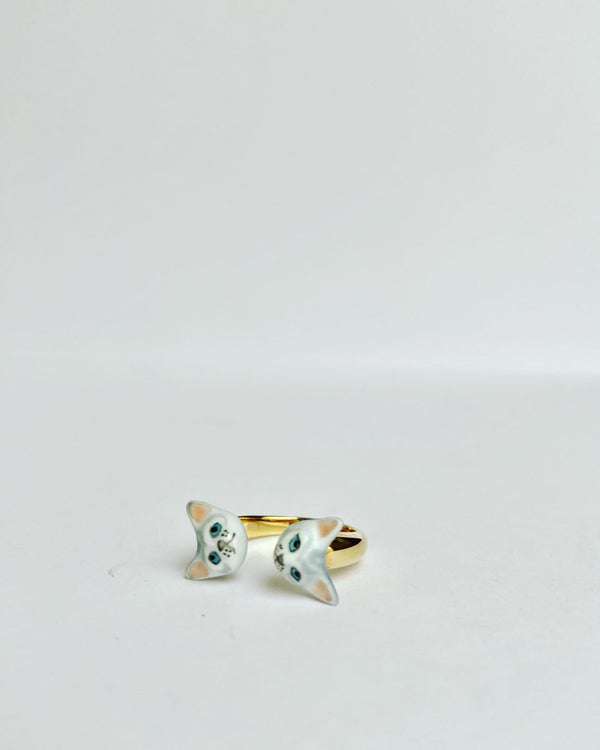 French Porcelain Double Cat Ring