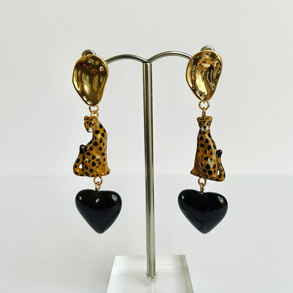 French Porcelain Leopard Heart Earrings