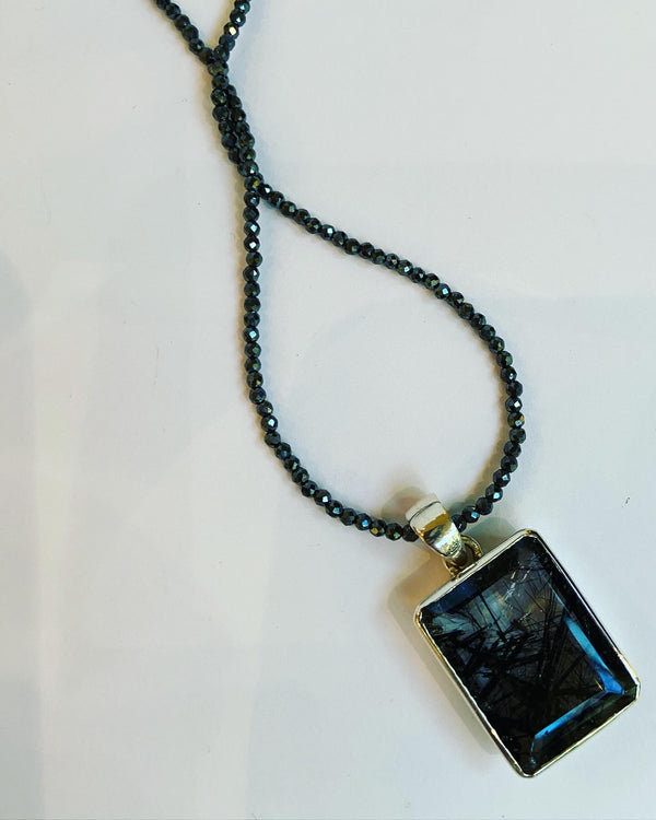 Tourmaline Quartz Pendant + Hematite Gemstone Necklace - sold seperately