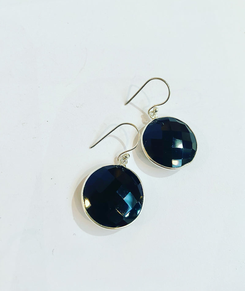 Black Onyx Circle Earrings
