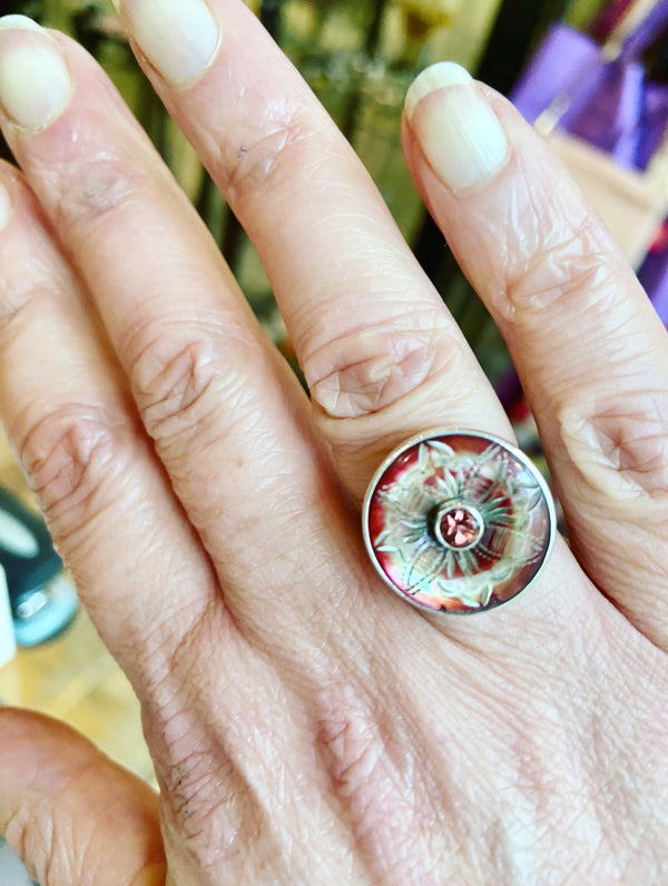 Antique Button Pink Mother Of Pearl Ring