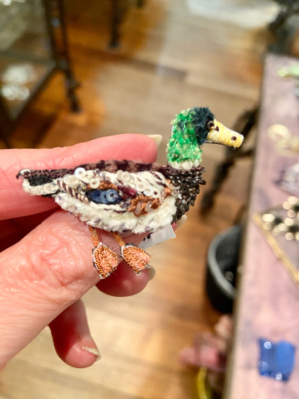 Wild Mallard Duck Embroidered Brooch