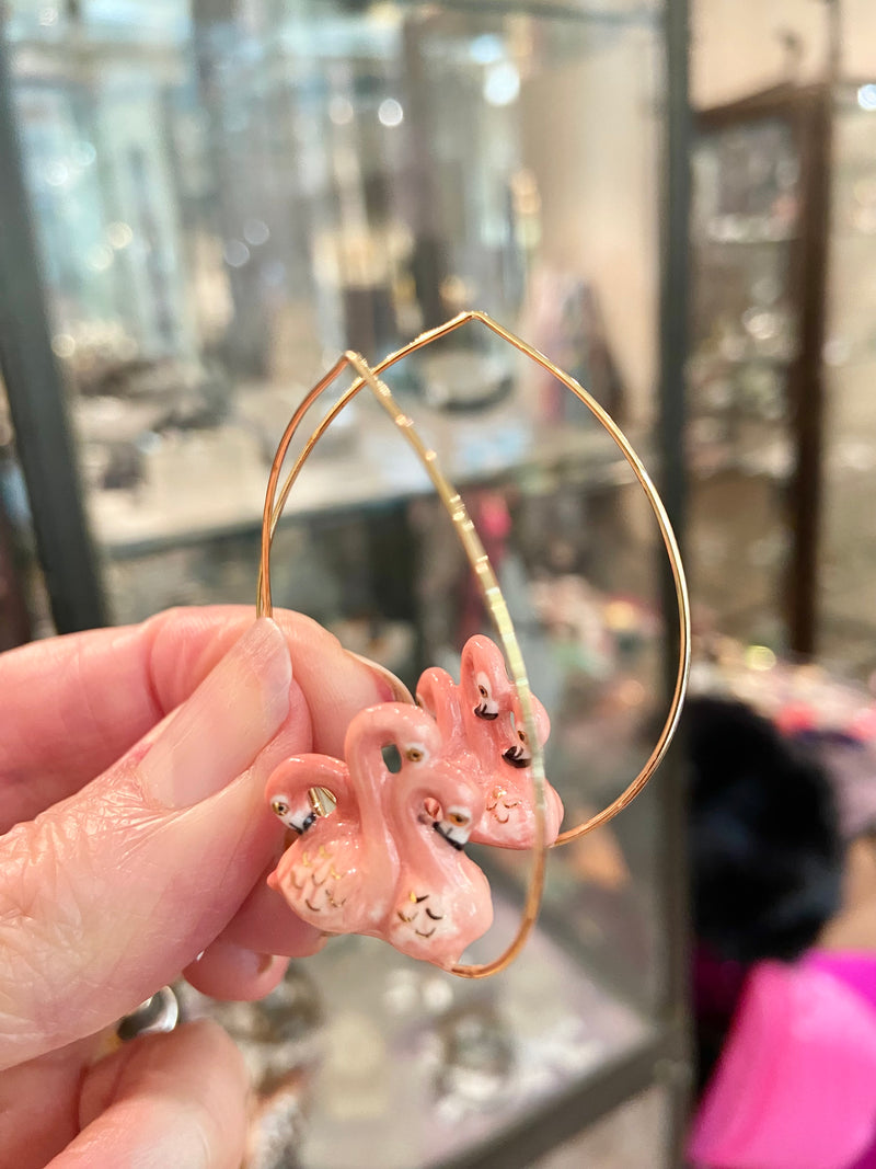 French Porcelain Flamingo Hoops