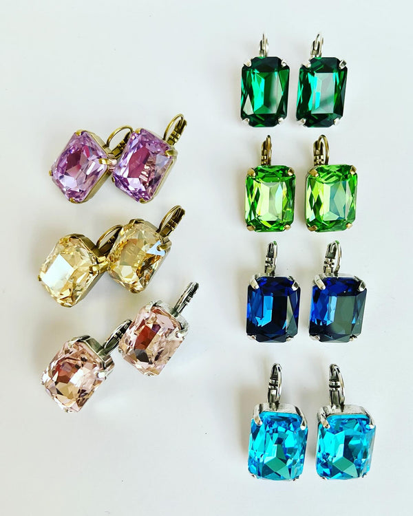 Art Deco Rectangular Crystal Earrings -7 colours