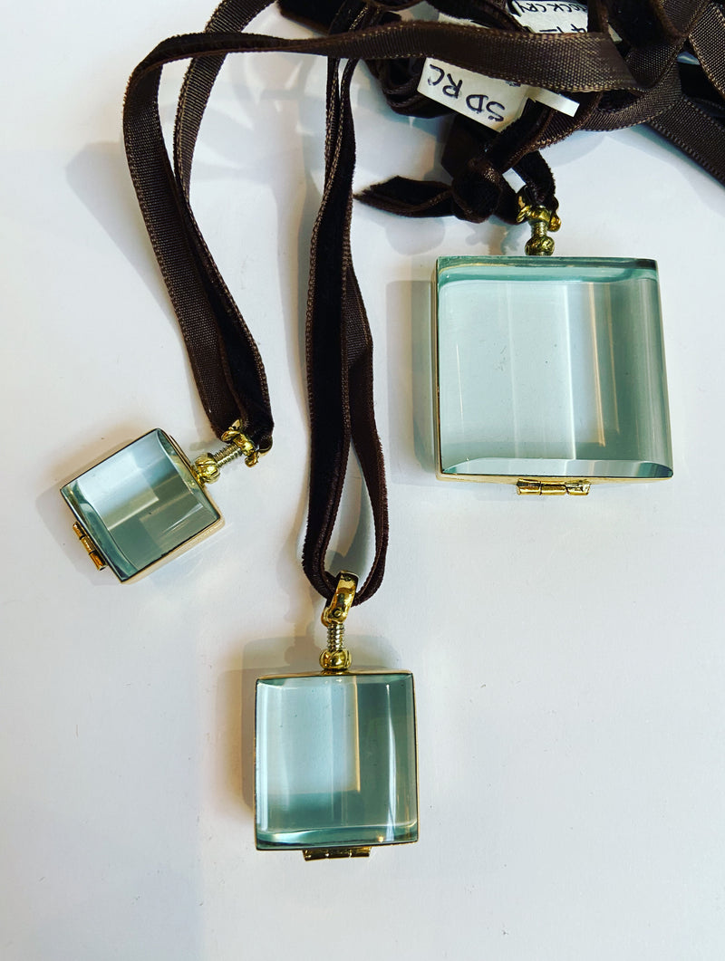 Rock Crystal Square Glass Lockets - 3 sizes