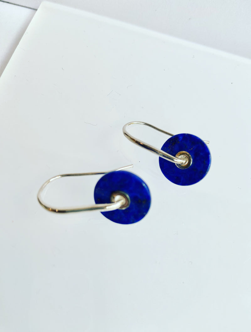 Gemstone Disc Silver Earrings -2 colours