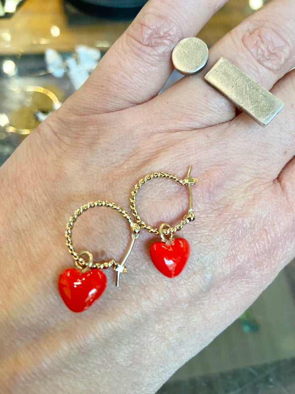 French Porcelain Mini Heart Hoops - 2 colours