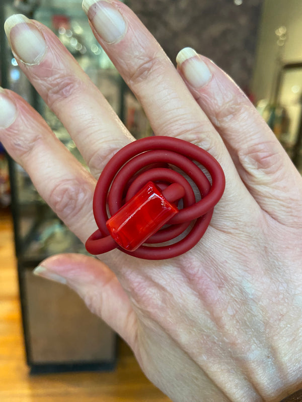 Red Murano Glass + Neoprene Ring