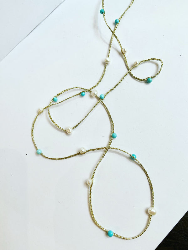 Bohemian Turquoise + Pearl Necklace