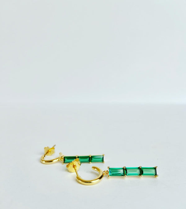 Emerald Triple Drop Crystal Earrings- silver or gold