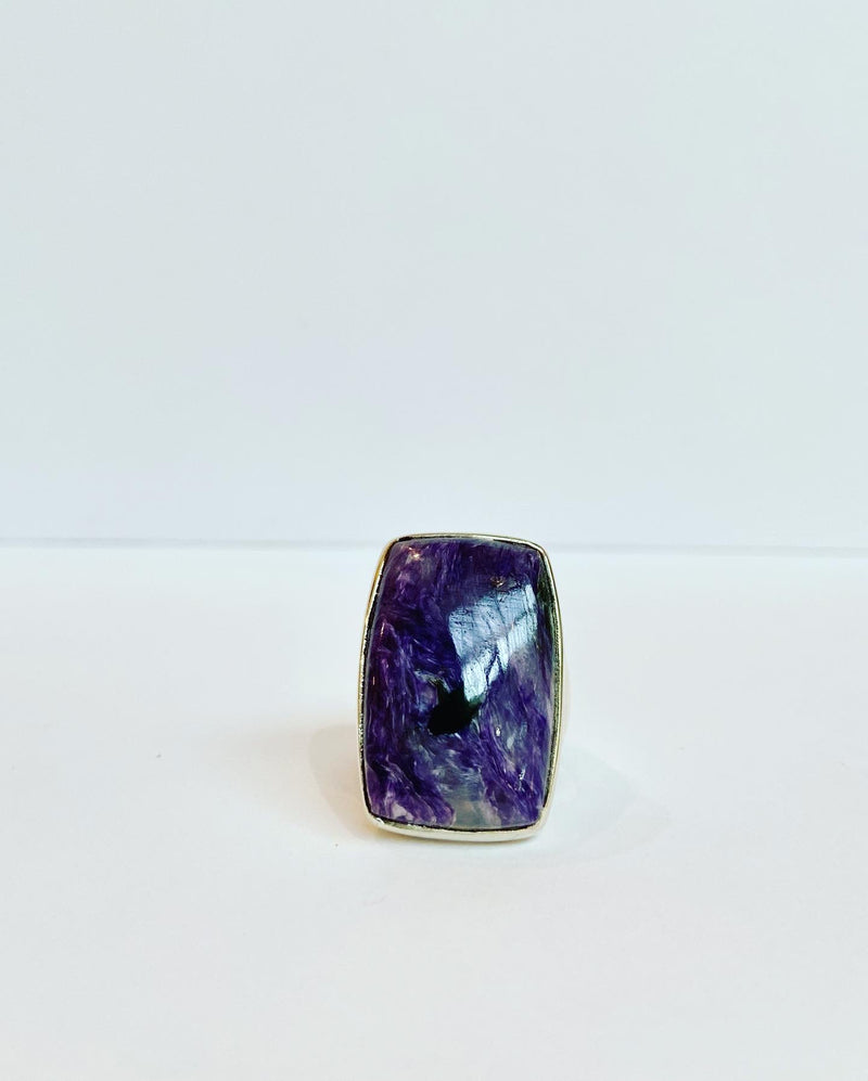 Charoite Gemstone Rectangular Ring