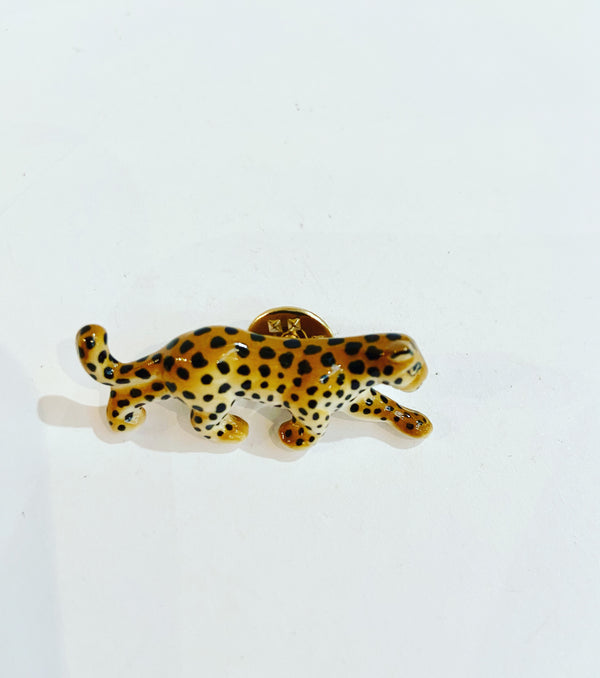 French Porcelain Leopard Stick Pin