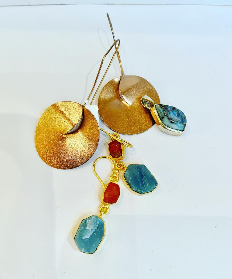 Washed Blue + Red Iron Earrings