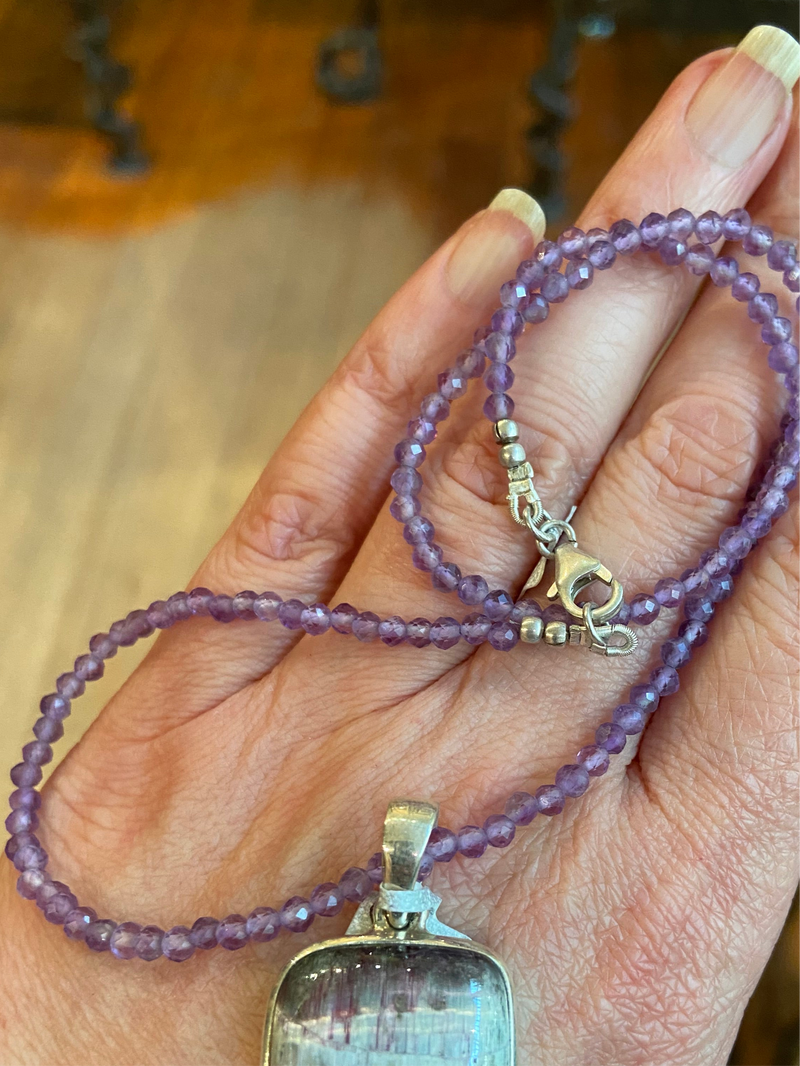 Amethyst Faceted Gemstone Necklace - sold seperate to tourmaline Pendent