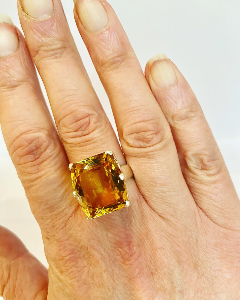 Citrine Rectangular Statement Ring