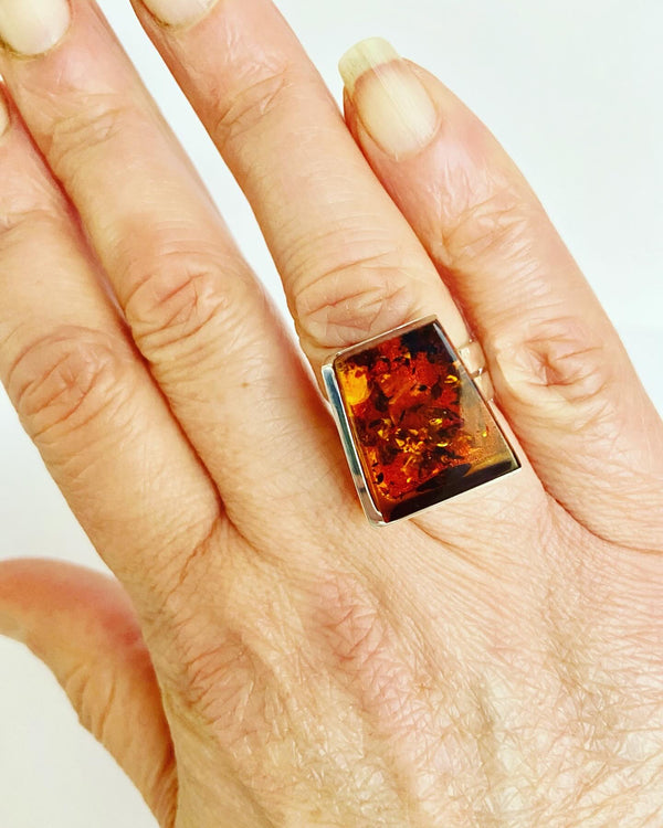 Cognac Amber Geo Ring