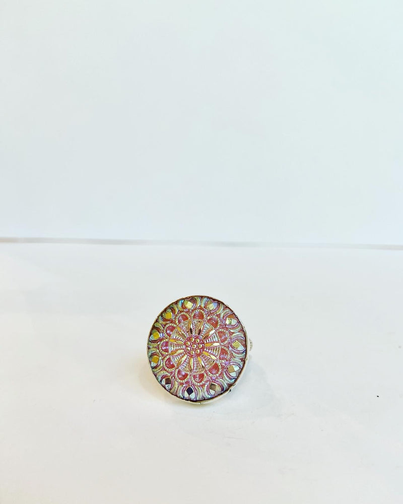 Pink Czech Glass Antique Button Ring