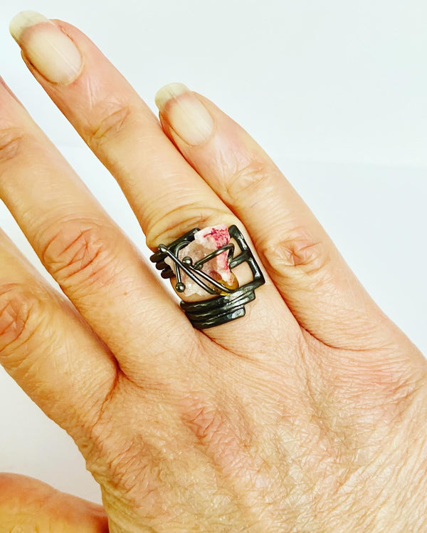 Acid Black + Pink Gemstone Ring