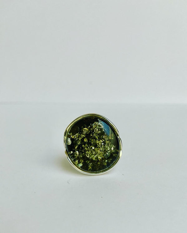 Amber Green Round Ring