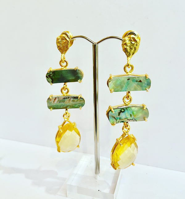 Citrine + Paua Shell Statement Earrings