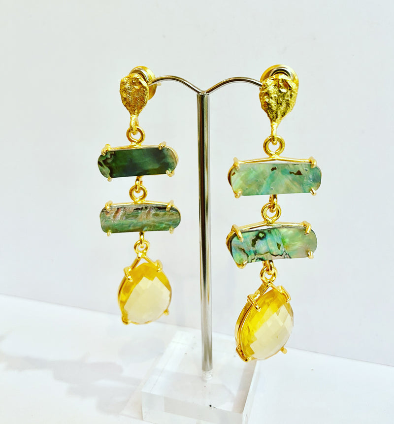 Citrine + Paua Shell Statement Earrings