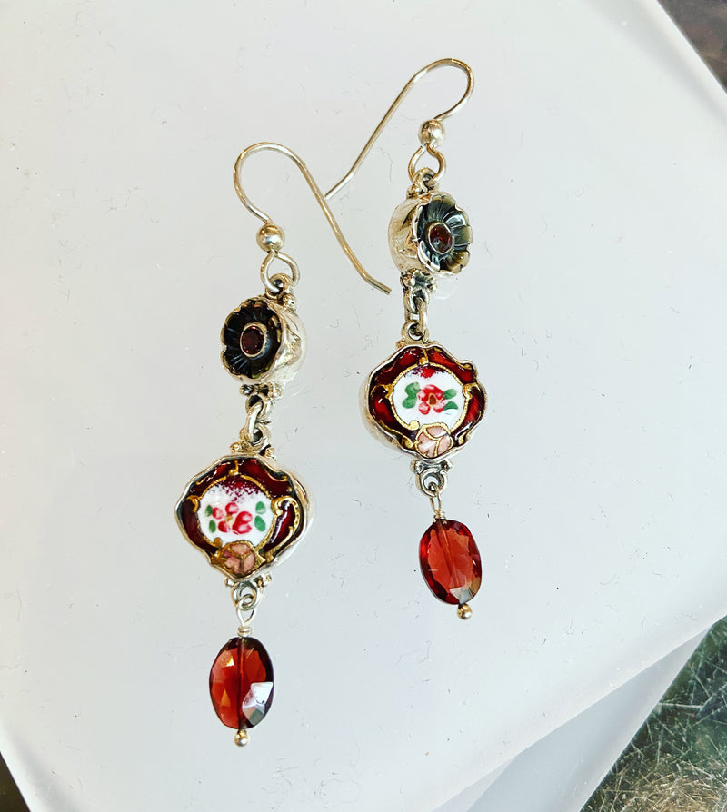 Antique Button Victorian Enamel Earrings