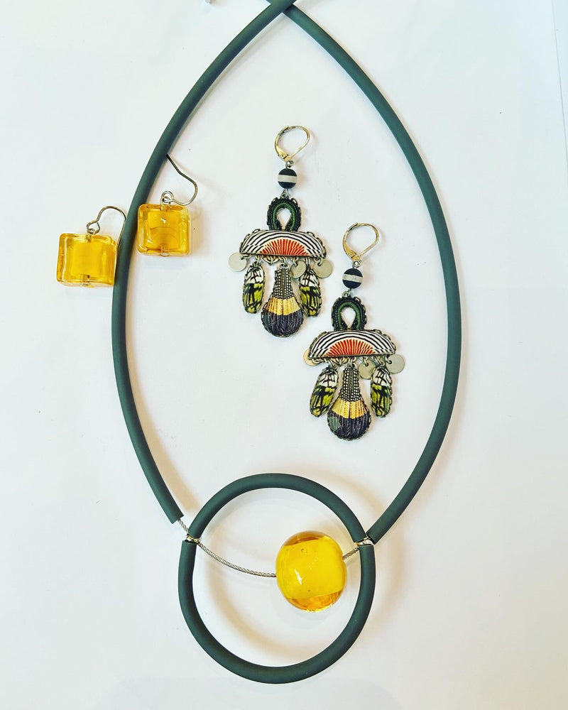 Circle Murano Glass Necklace- Mustard